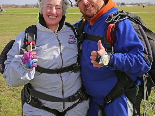 Houston major Annise Parker with skydiving instructor Hank Prewitt