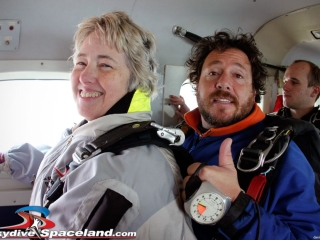 Houston mayor Annise Parker with skydiving instructor Hank Prewitt