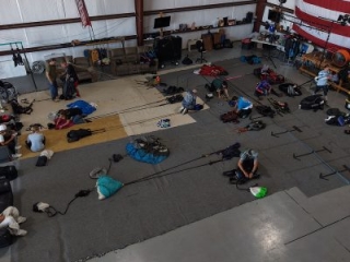 Skydive Spaceland San Marcos: Overflow Parachute Packing Area in Hangar Skydive Spaceland San Marcos: Overflow Parachute Packing Area in Hangar